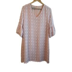 Belongsci Women Mini Dress L Pink 3D‎ Distressed Dots Chiffon Romantic Cottage